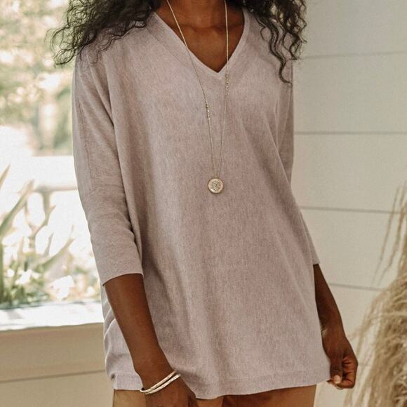 J. Jill Sweaters - J.Jill Pure Jill Oversized V-Neck Sweater Dark Pumice Heather Gray 3/4 Sleeve LP